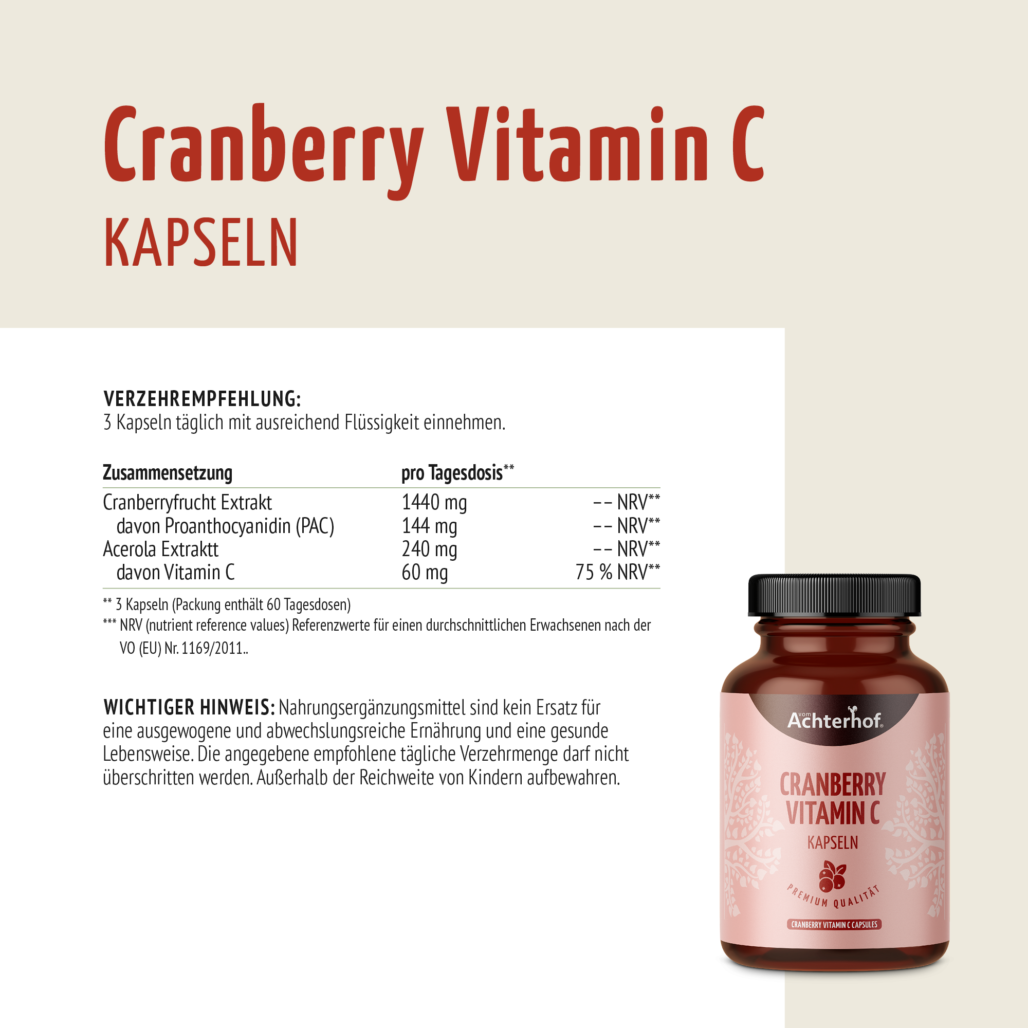 Cranberry Vitamin C Kapseln (180 Kapseln)