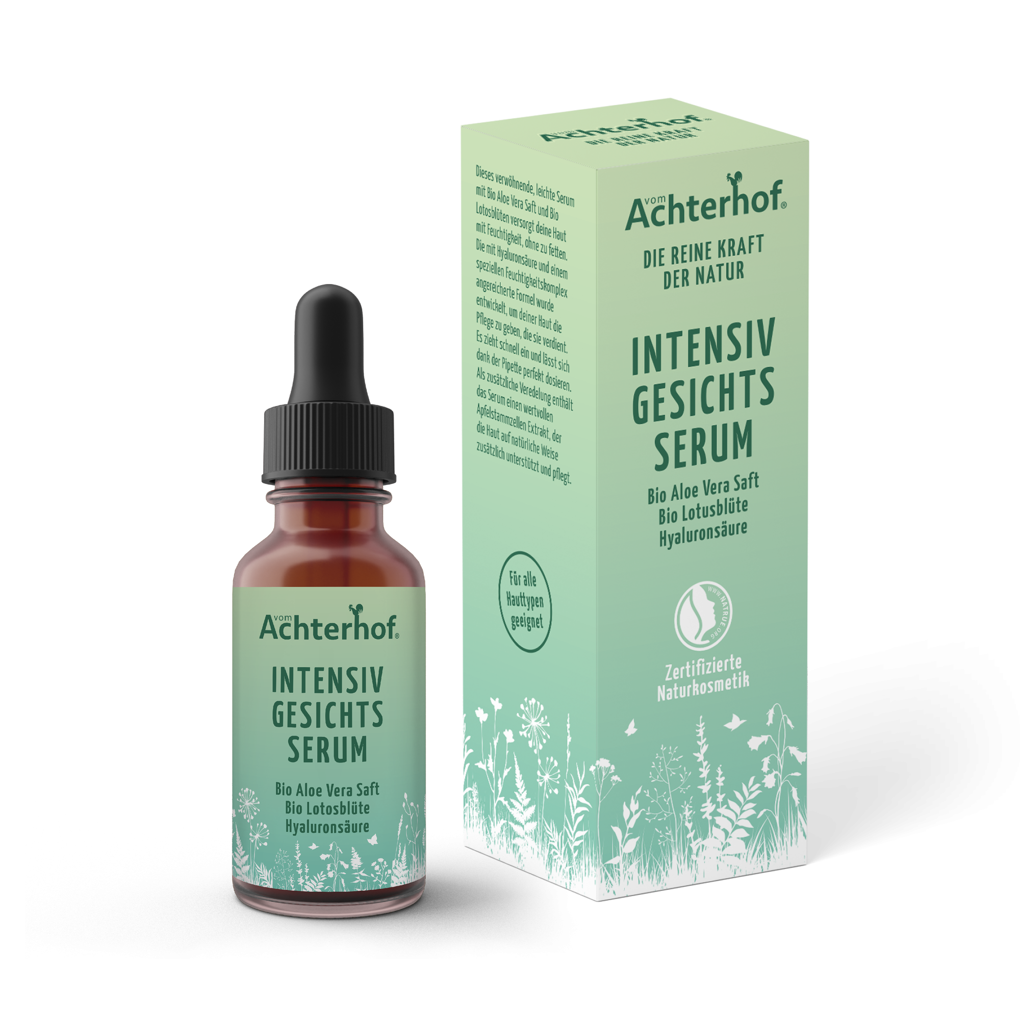 Intensiv Gesichtsserum mit Bio Aloe Vera Saft + Bio Lotosblüte und Hyaluronsäure (30ml)