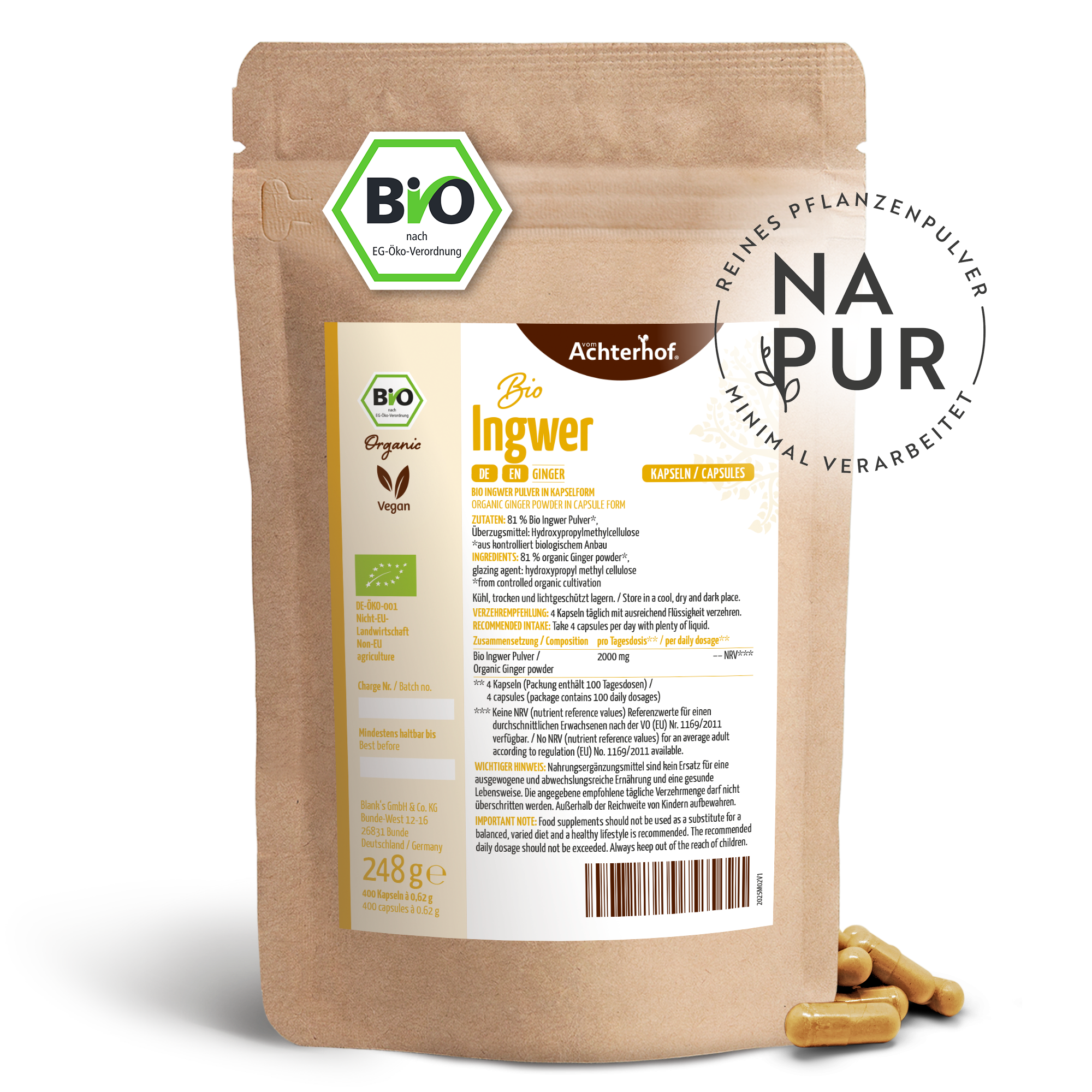 Ingwer Kapseln Bio Nachfüllpack (400 Kapseln)