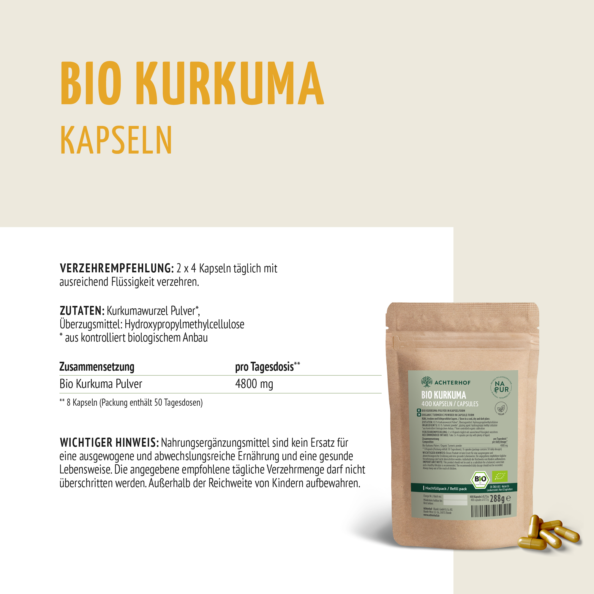 Bio Kurkuma Kapseln Nachfüllpack (400 Kapseln)