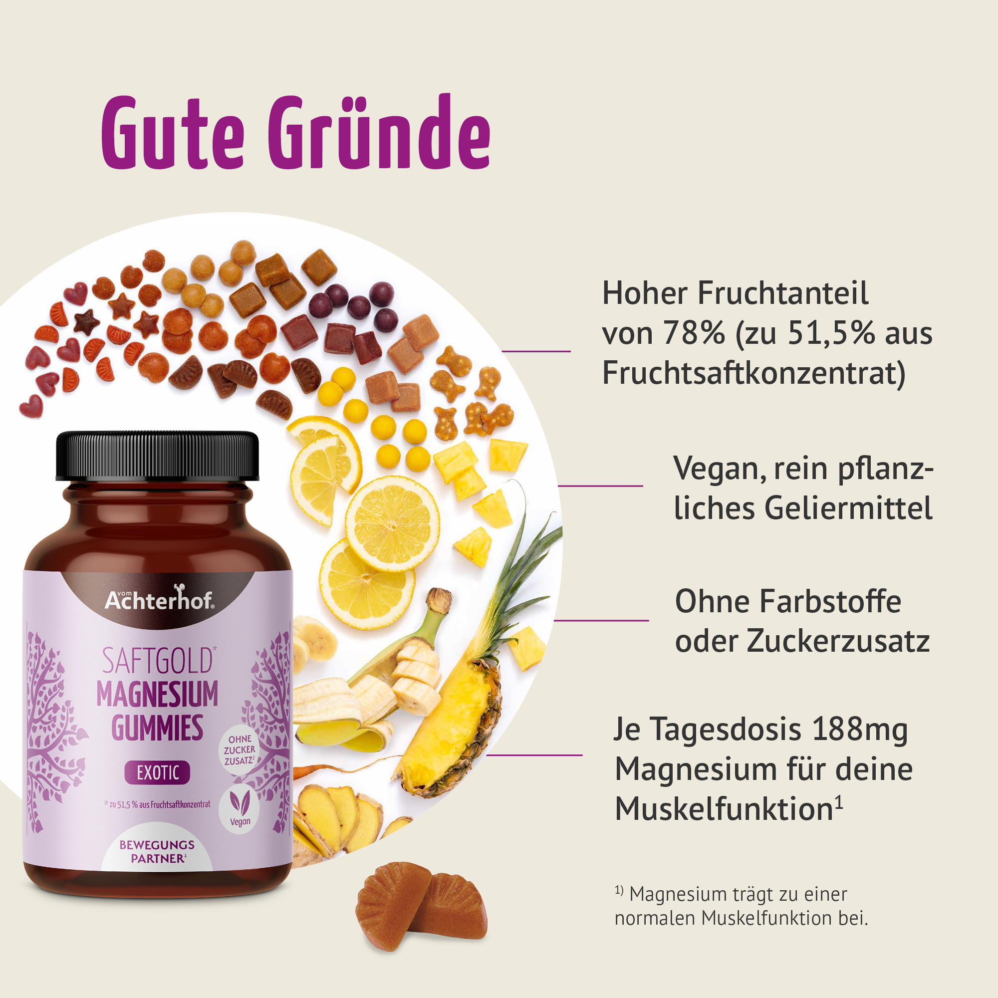 Saftgold Magnesium Gummies Exotische Früchte (60 Stück)