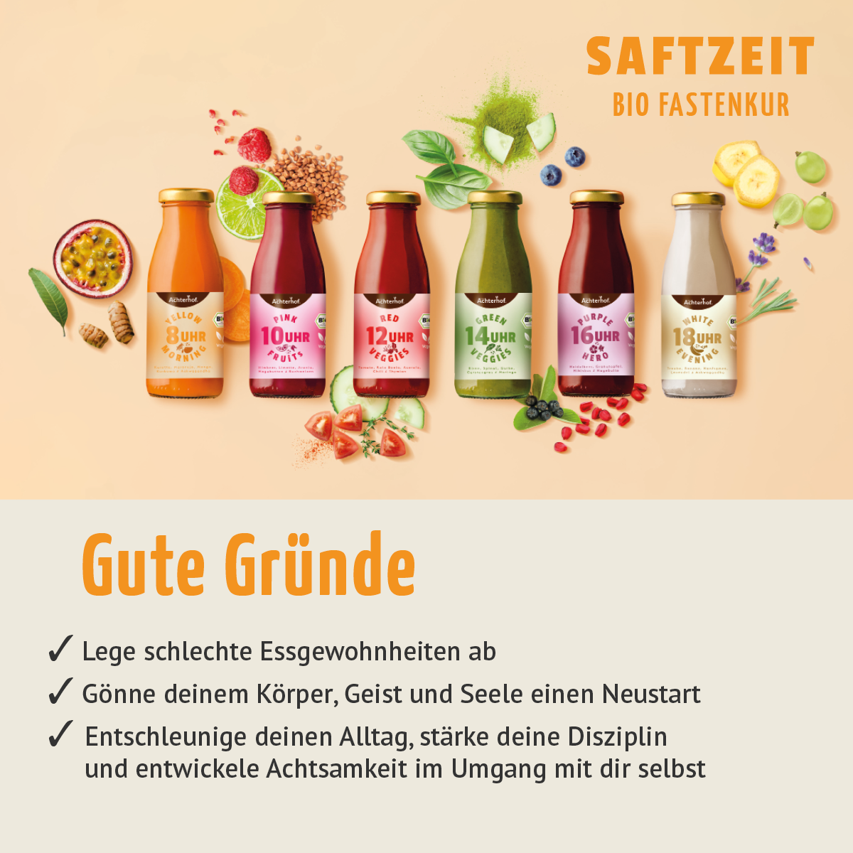 Saftzeit Bio Fastenkur 4+1 Tag gratis