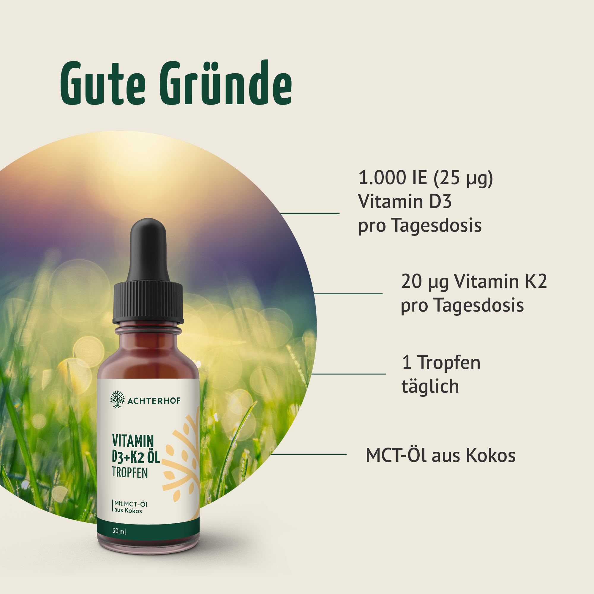 Vitamin D3+K2 Öl Tropfen (50ml)