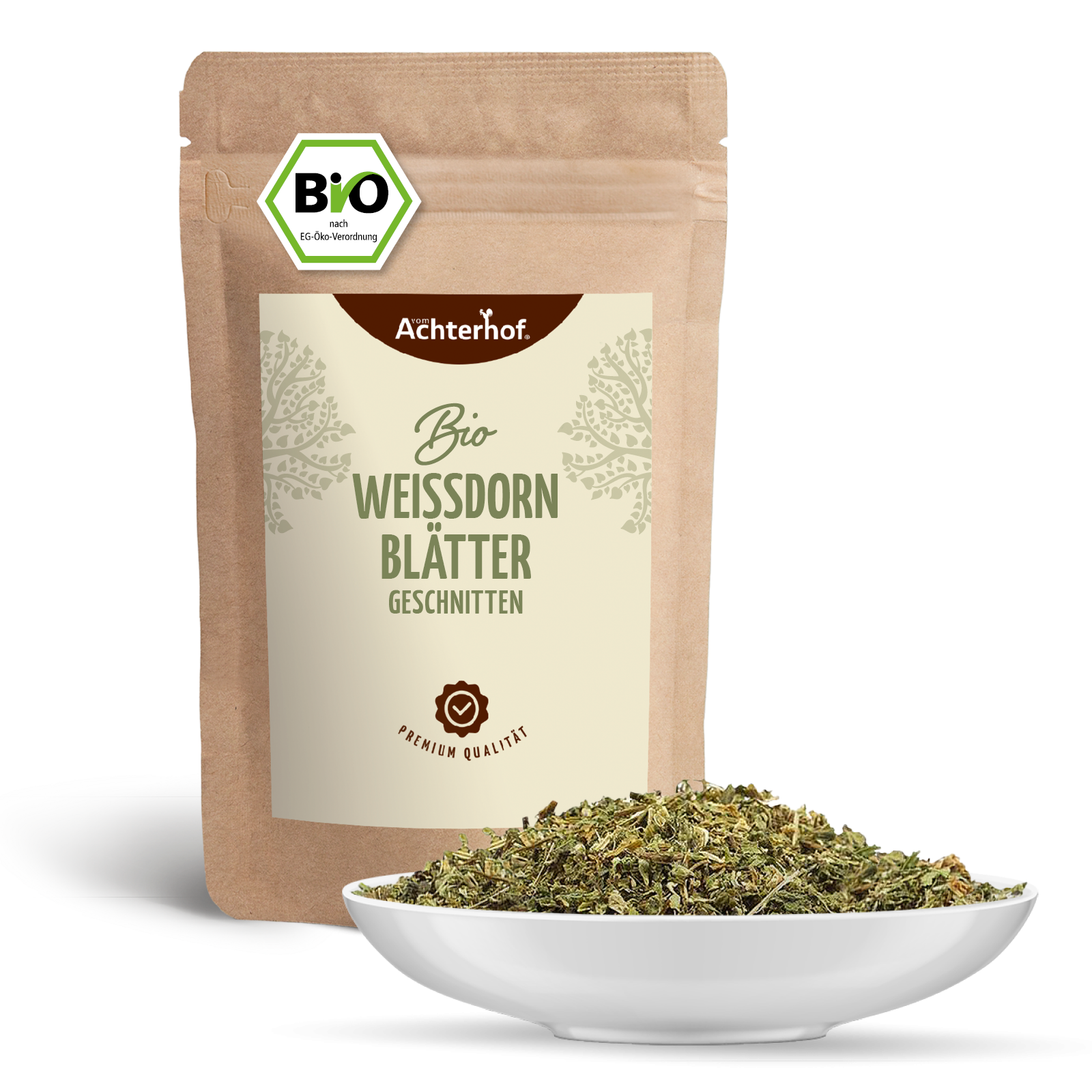 Weißdornblätter mit Blüten geschnitten Bio (500g)