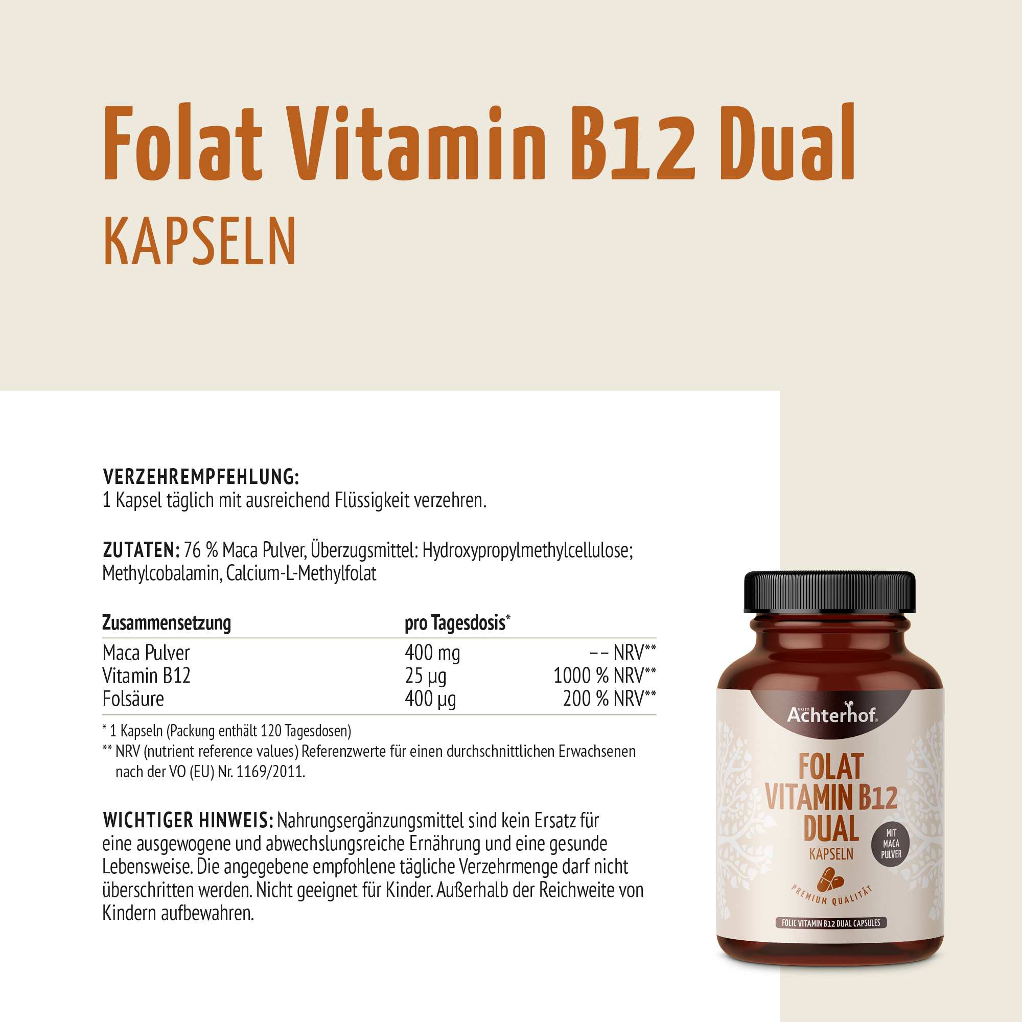 Folat Vitamin B12 Dual Kapseln (120 Kapseln)