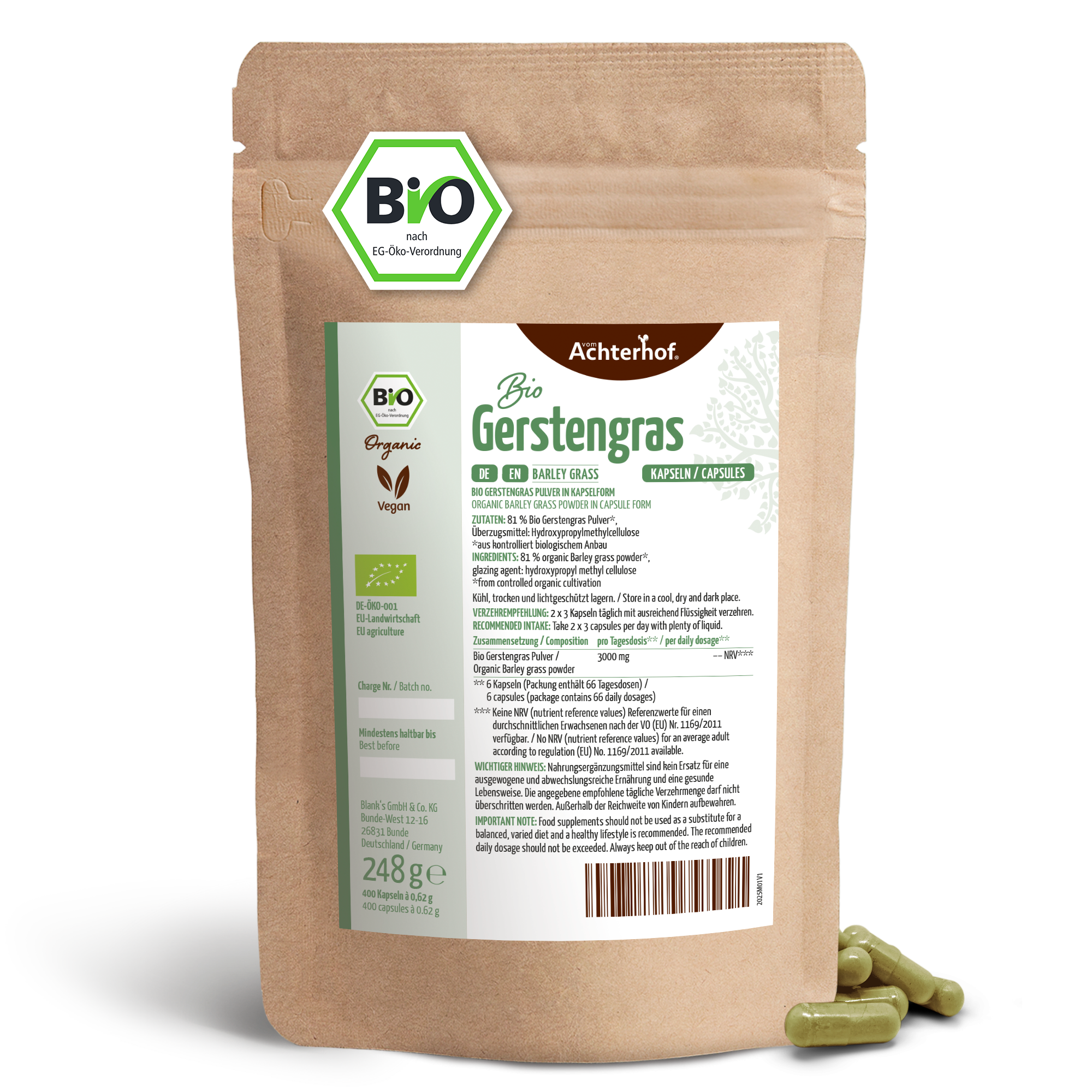 Bio Gerstengras Kapseln Nachfüllpack (400 Kapseln)
