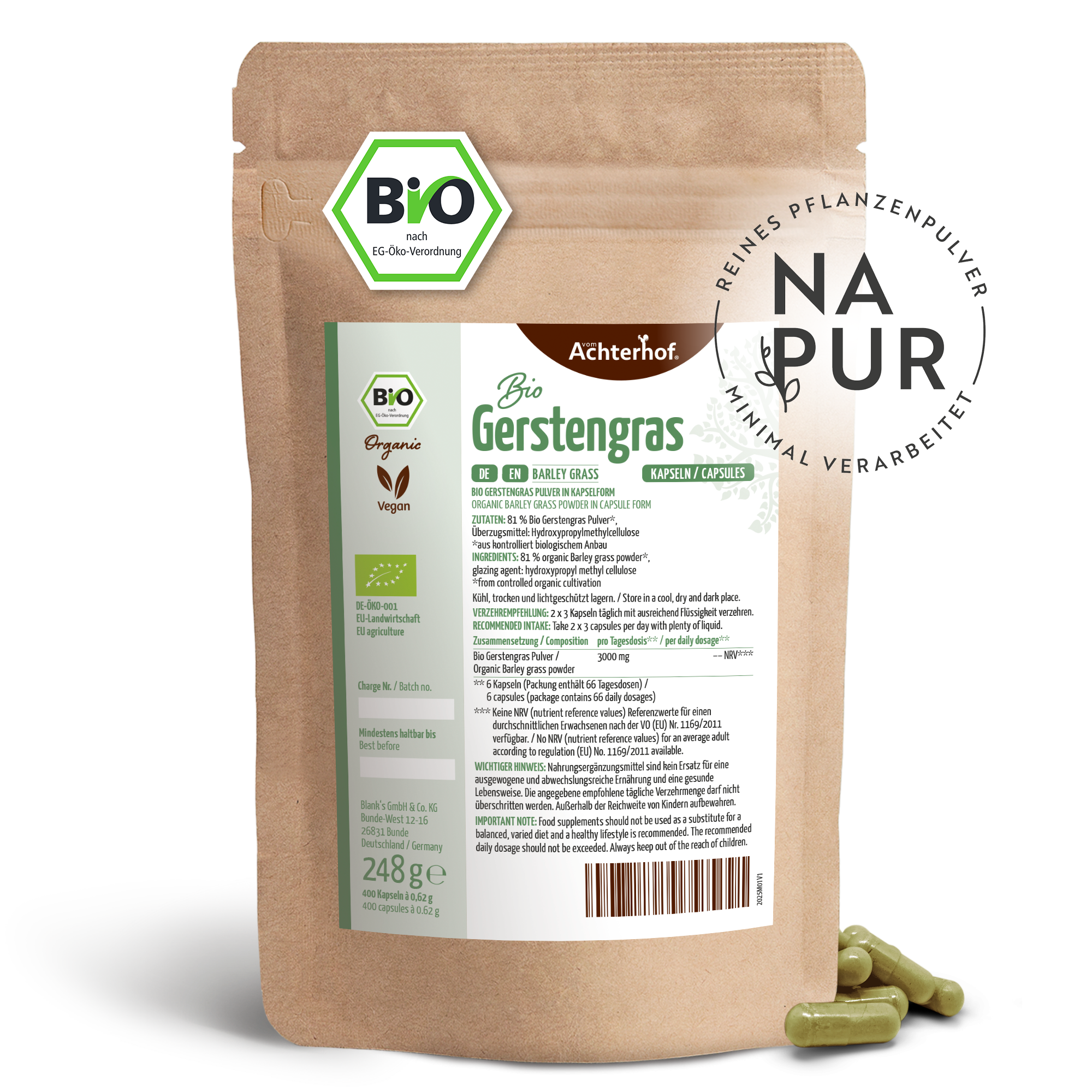 Bio Gerstengras Kapseln Nachfüllpack (400 Kapseln)