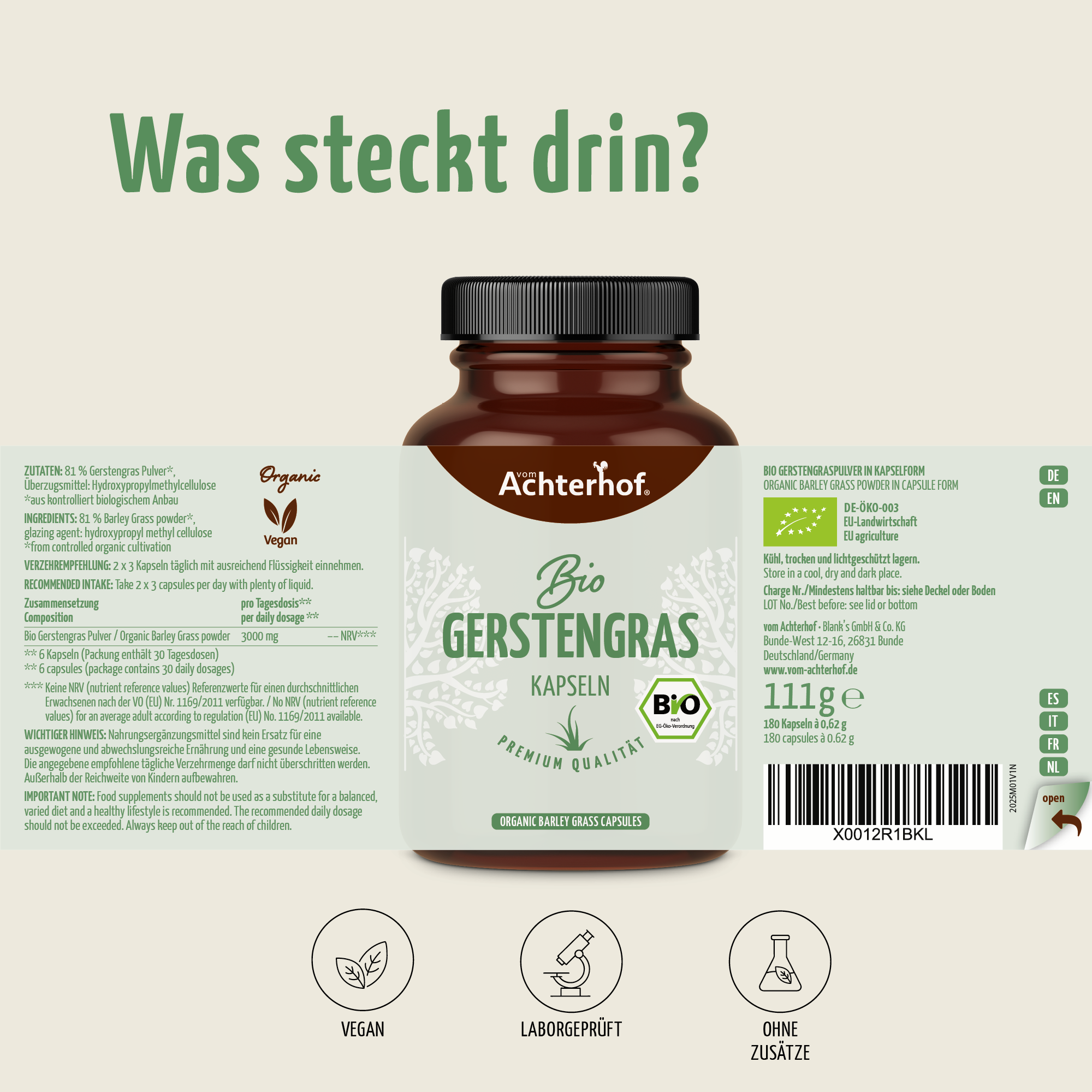 Bio Gerstengras Kapseln (180 Kapseln)