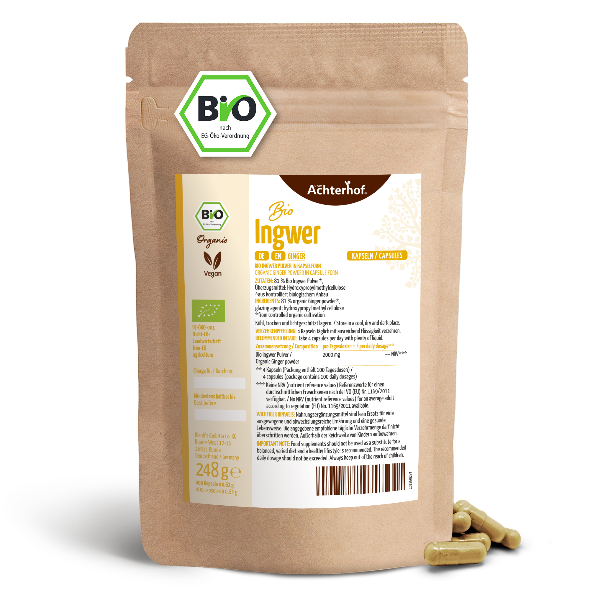 Ingwer Kapseln Bio Nachfüllpack (400 Kapseln)