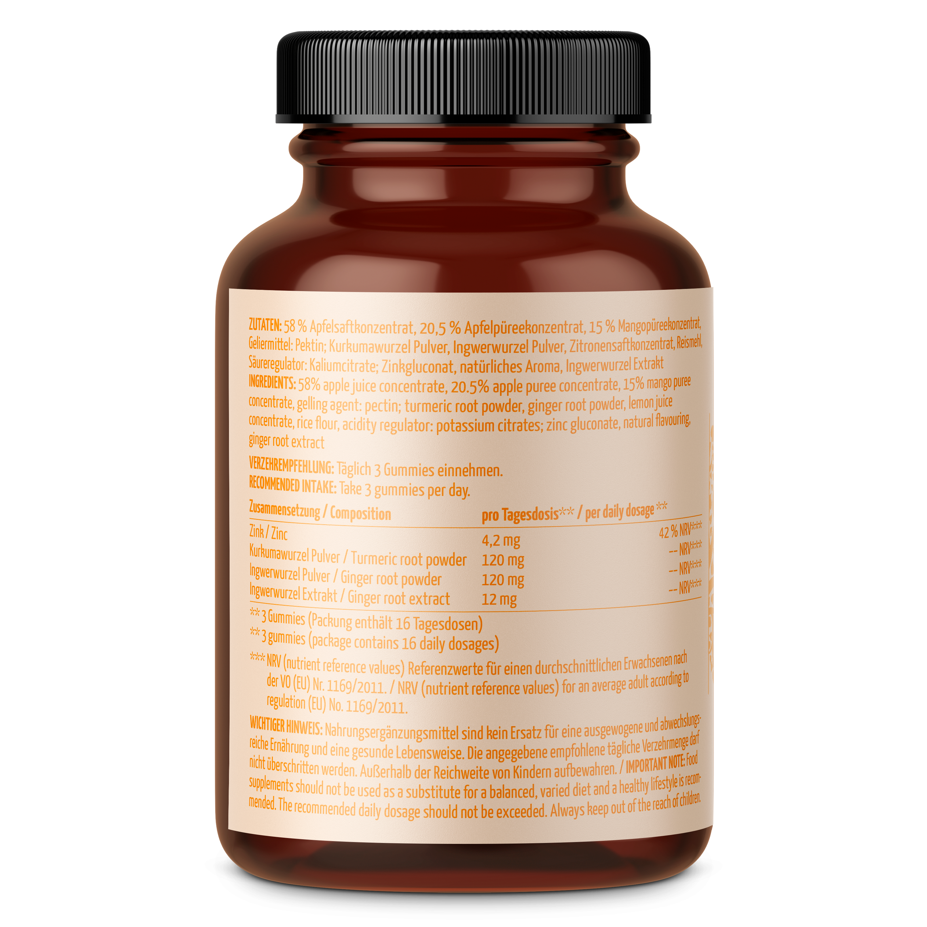 Saftgold Kurkuma Ingwer Gummies Apfel Mango + Zink (48 Stück)