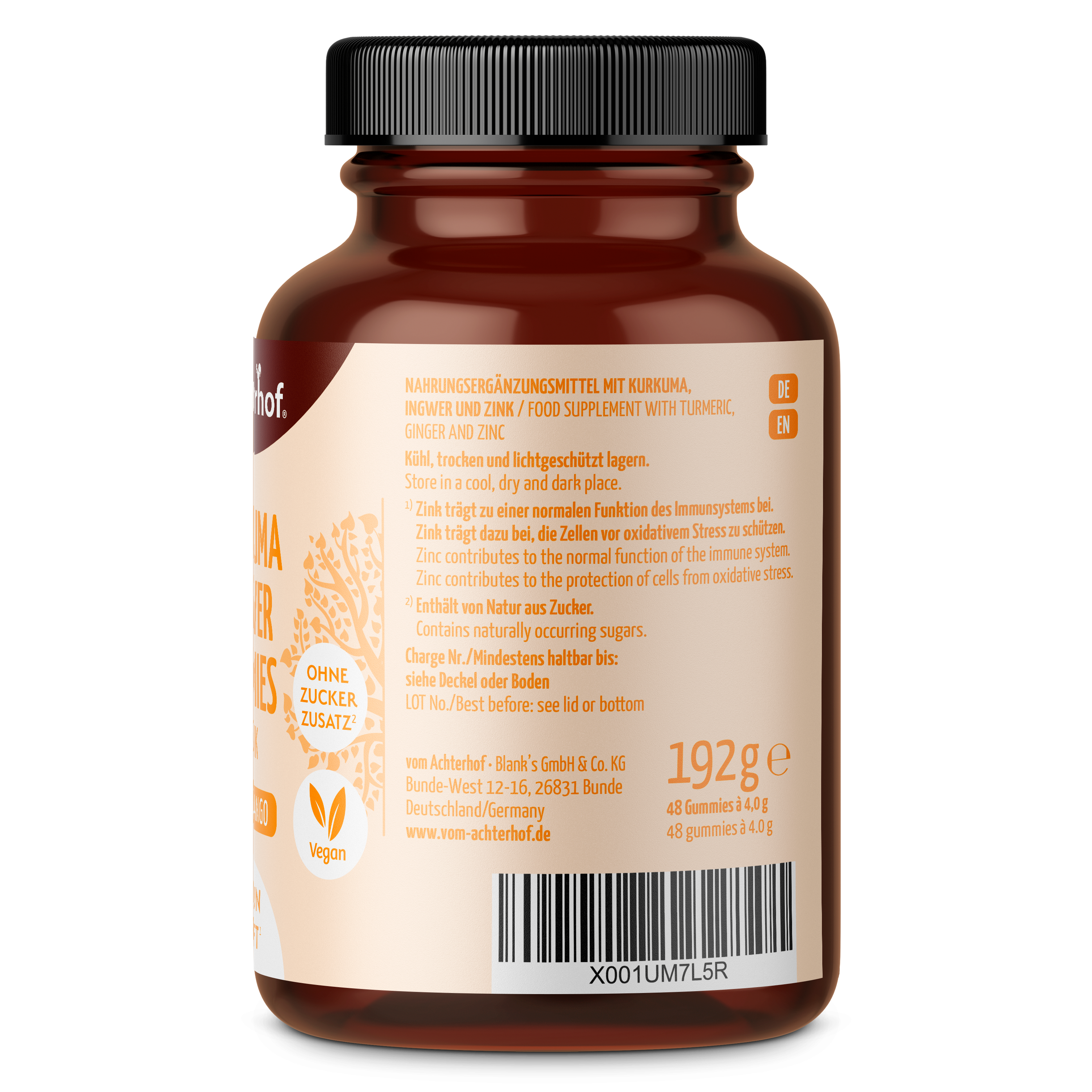 Saftgold Kurkuma Ingwer Gummies Apfel Mango + Zink (48 Stück)