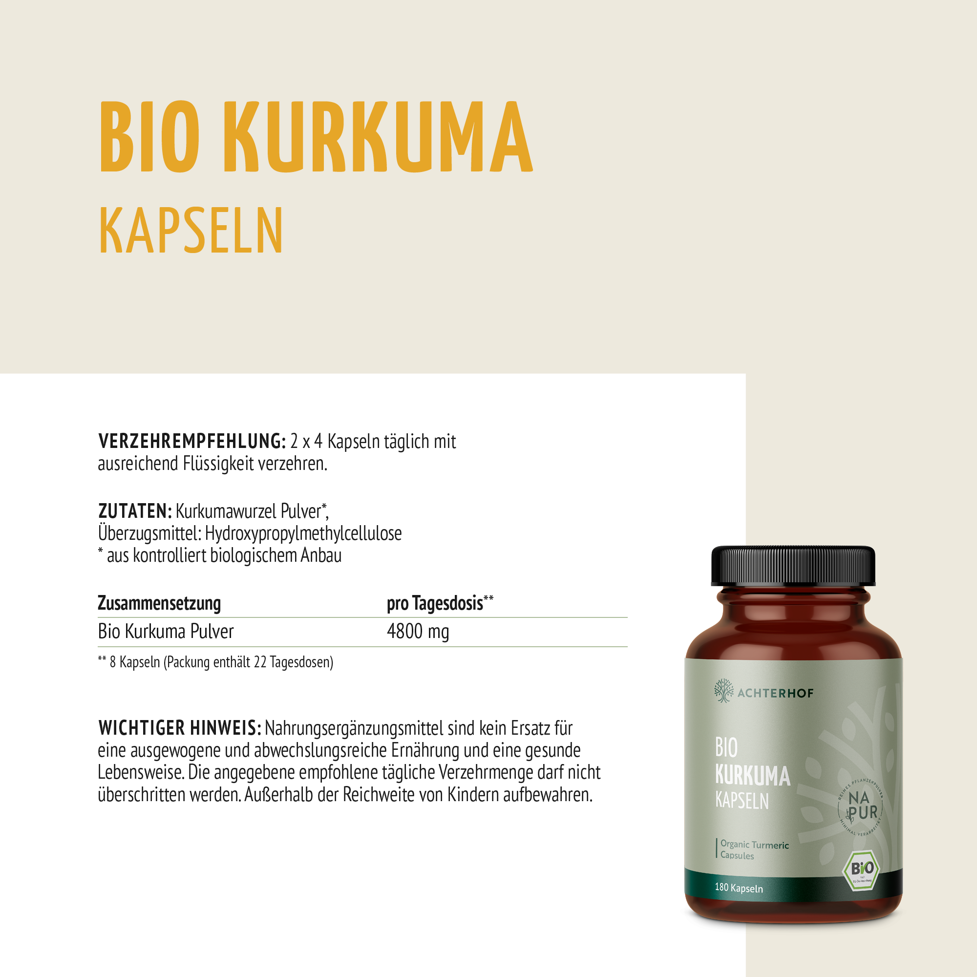 Bio Kurkuma Kapseln (180 Kapseln)