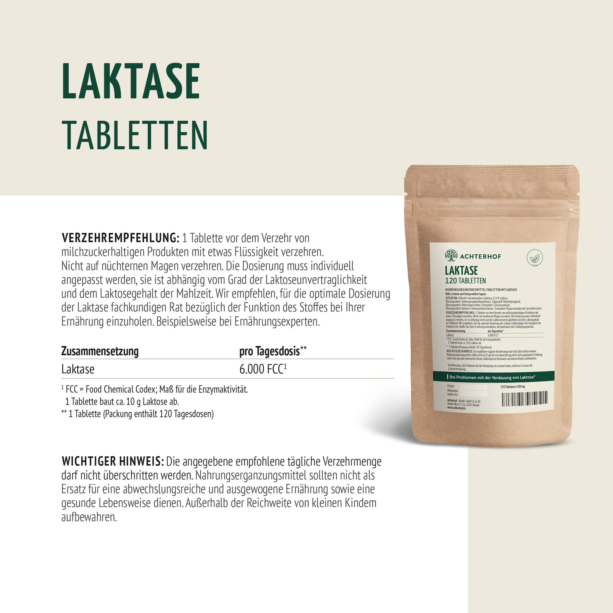 Laktase Tabletten (120 Kapseln)