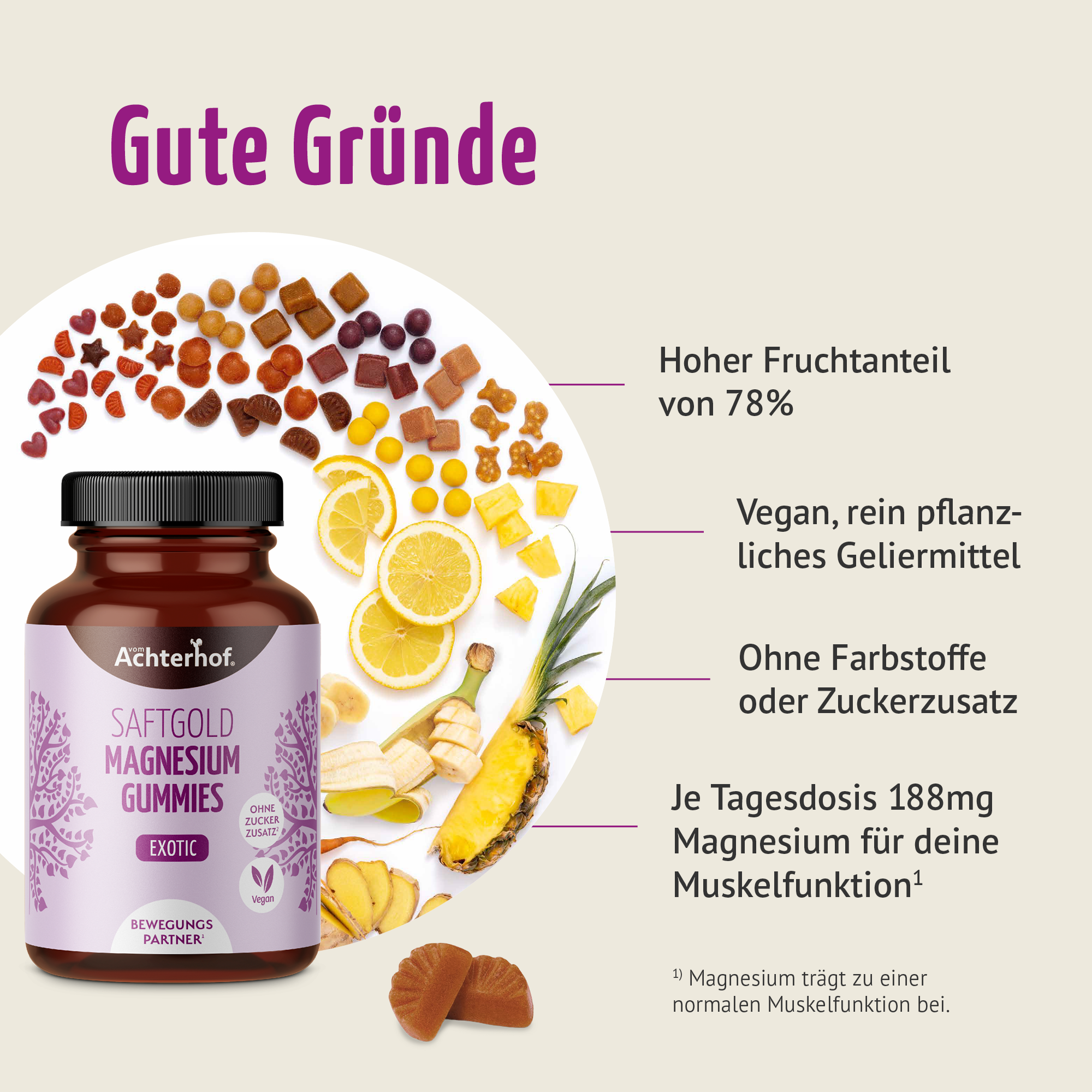 Saftgold Magnesium Gummies Exotische Früchte (60 Stück)