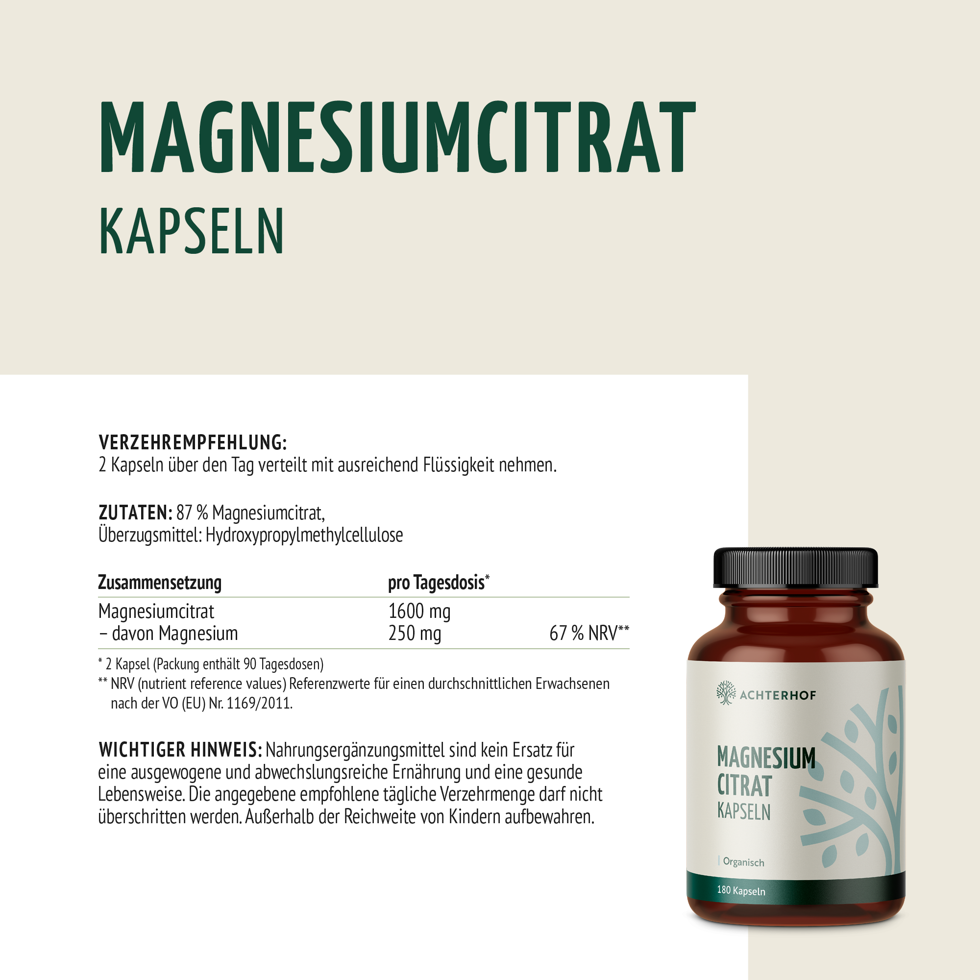 Magnesiumcitrat Kapseln (180 Kapseln)