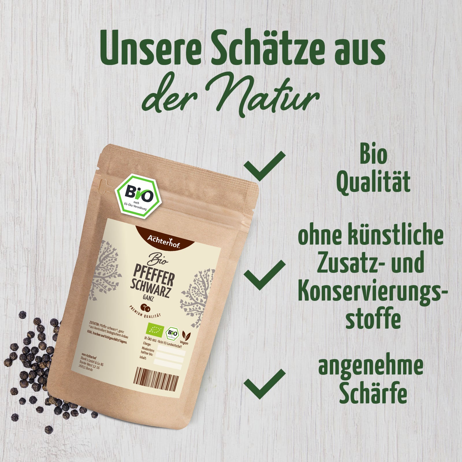 Pfeffer schwarz ganz Bio (250g)
