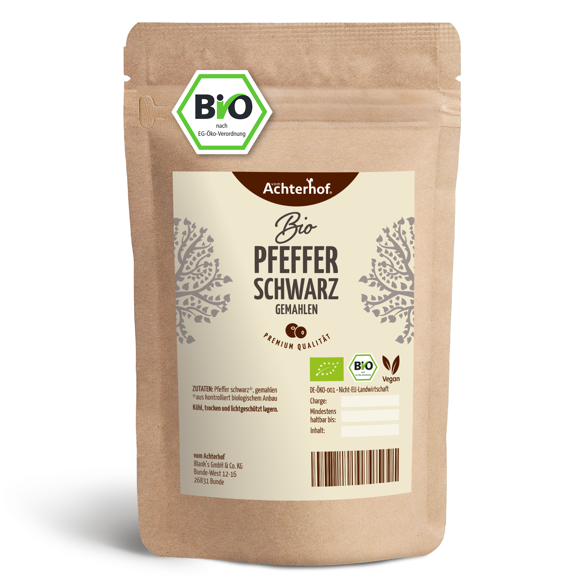 Pfeffer schwarz gemahlen Bio (500g)