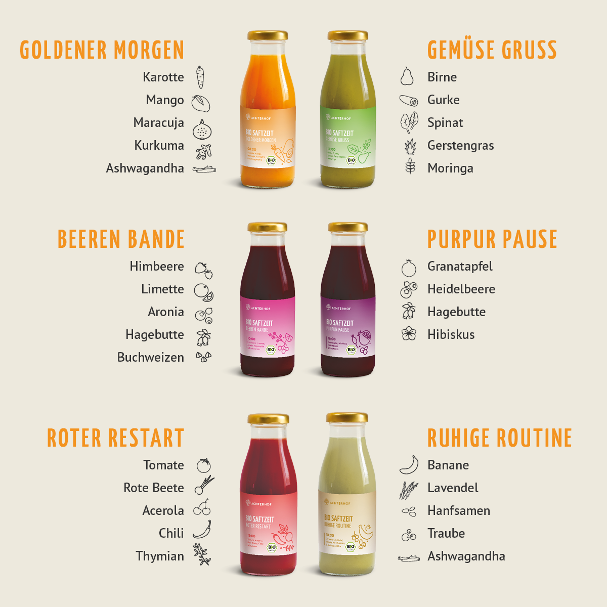 Saftzeit Bio Fastenkur 1-7 Tage (6 Flaschen pro Tag)