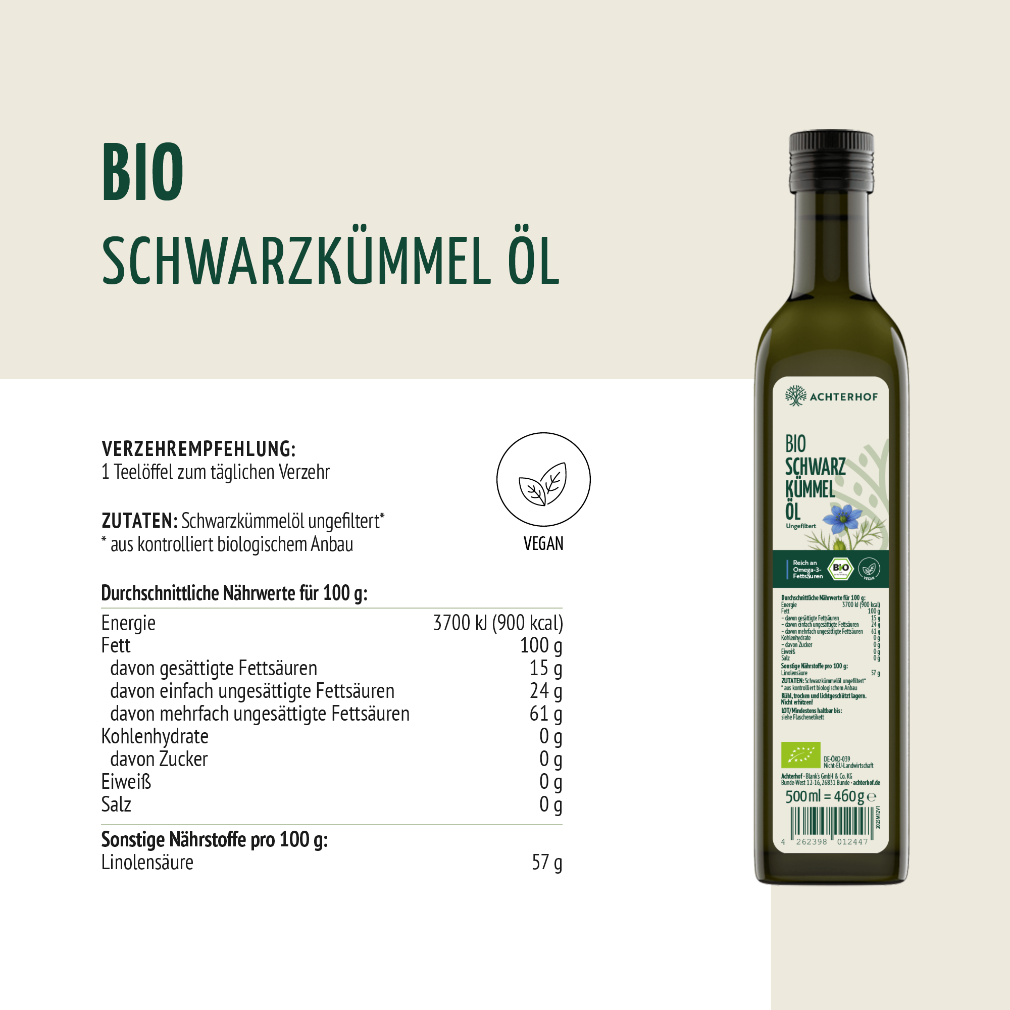 Bio Schwarzkümmelöl (500ml)