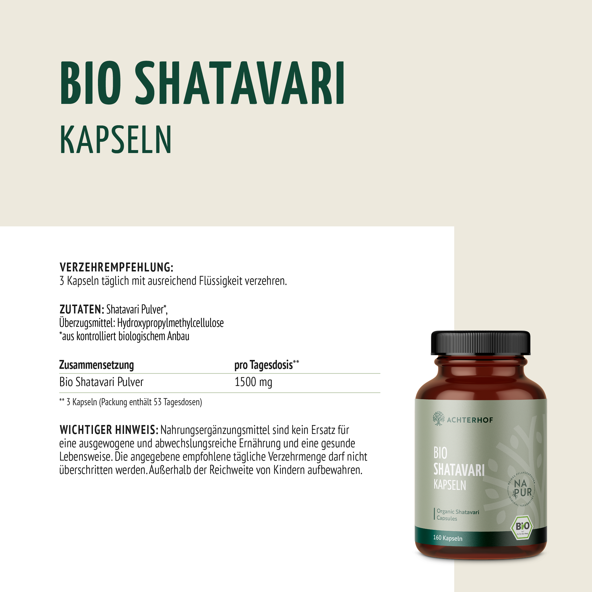Shatavari Kapseln Bio (160 Kapseln)