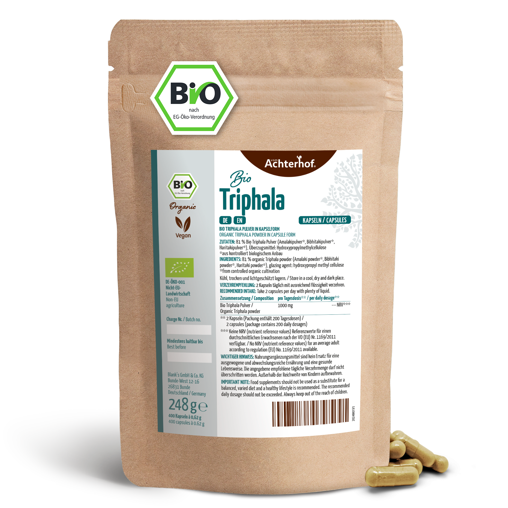Triphala Kapseln Bio Nachfüllpack (400 Kapseln)