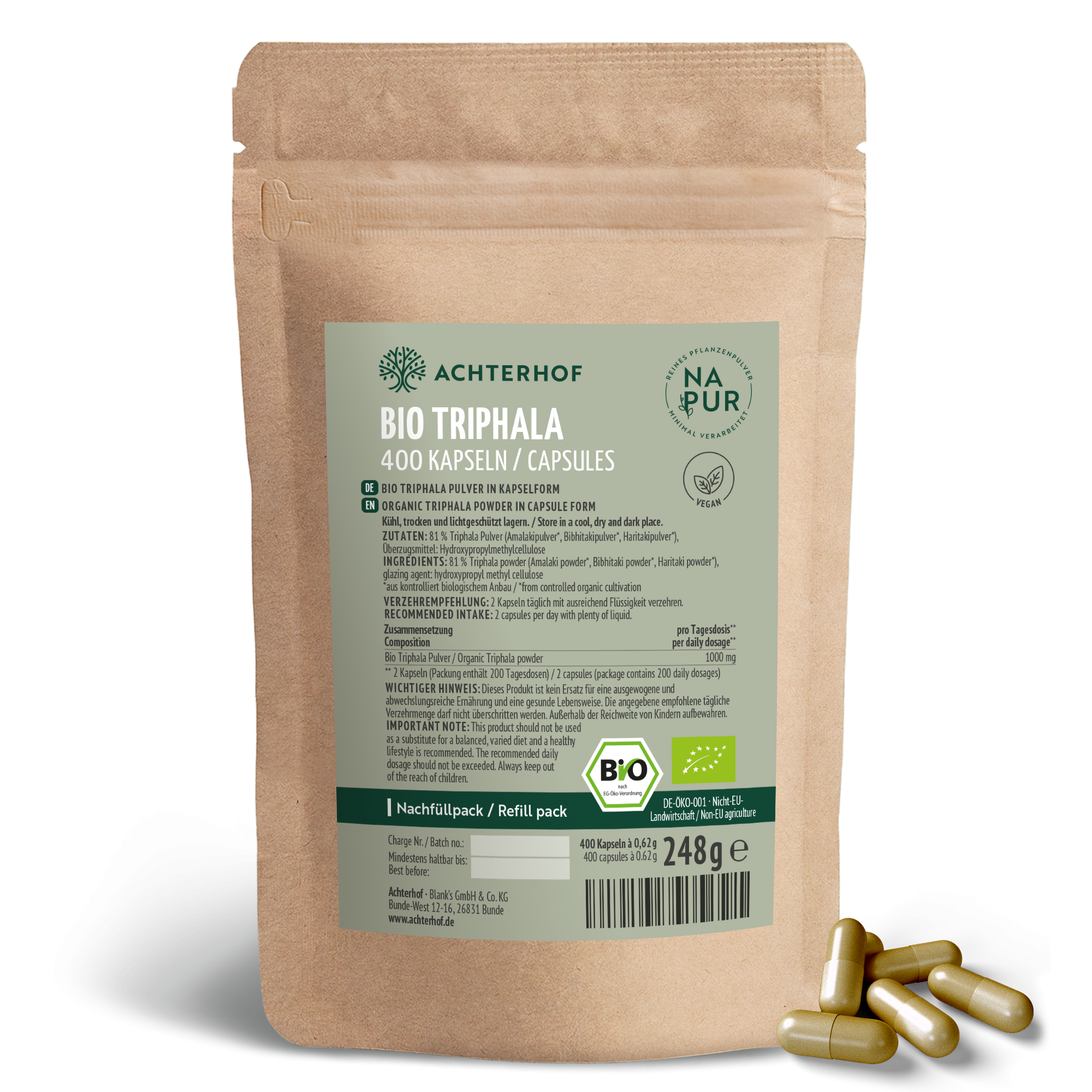 Bio Triphala Kapseln Nachfüllpack (400 Kapseln)