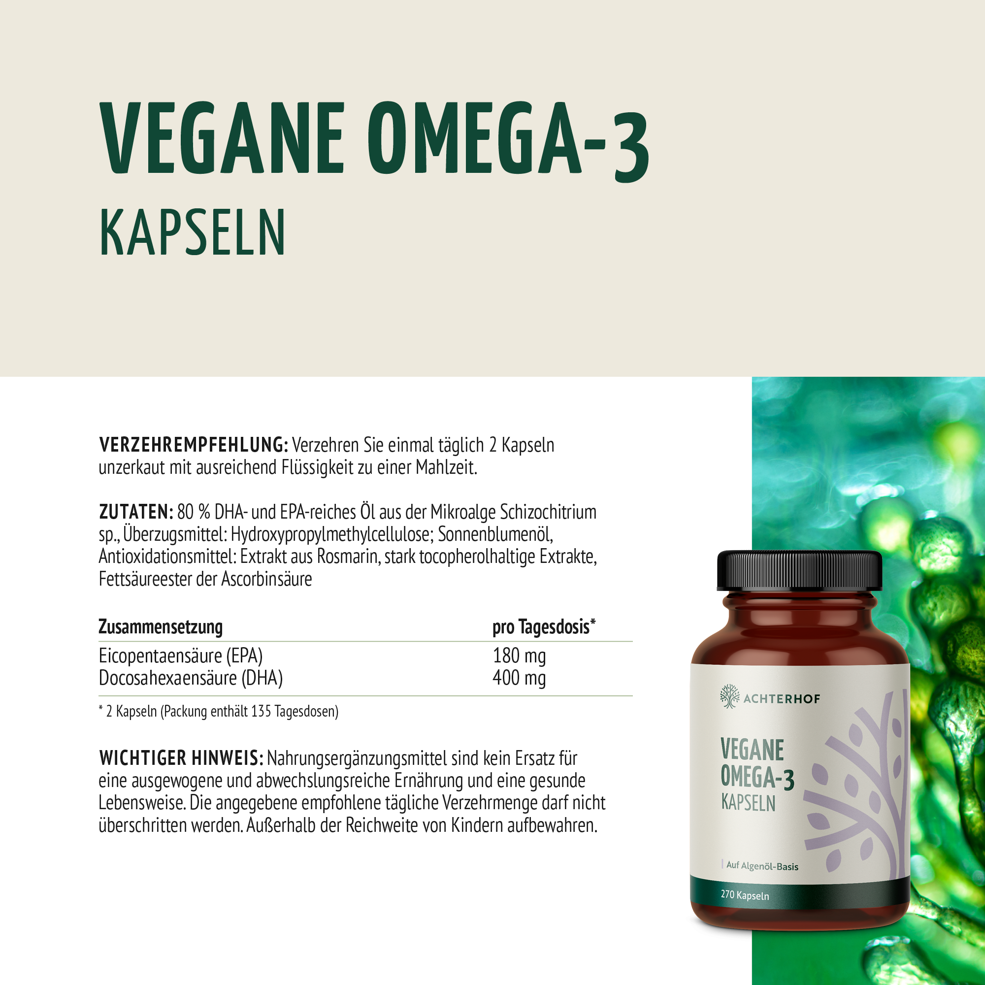 Vegane Omega-3 Kapseln (270 Kapseln)